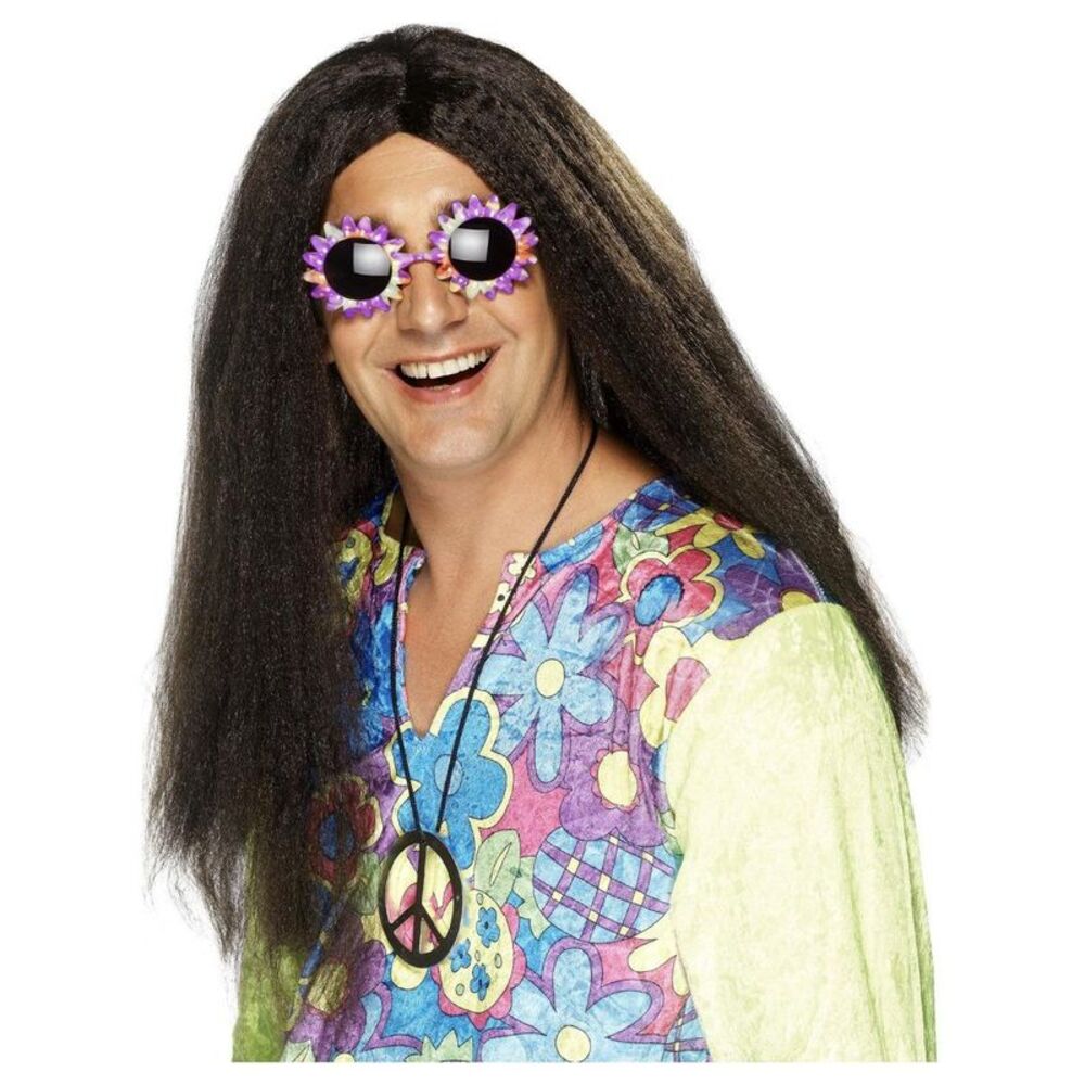 Smiffys Mens Hippy Long Length Wig / Brown